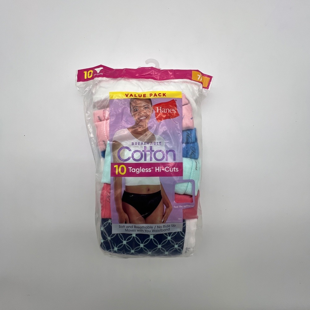 Hanes Womens Breathable Cotton Hi-Cut Underwear Tagless 10 Pack Multi Size 7 L